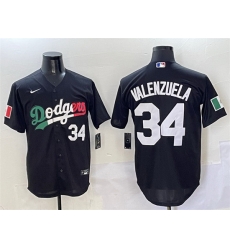 Men Los Angeles Dodgers 34 Fernando Valenzuela Black Mexico Flag Cool Base Stitched Baseball Jersey