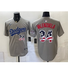 Men Los Angeles Dodgers  34 Fernando Valenzuela Gray USA 250 Fourth of July Stitched Baseball Jersey