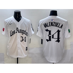 Men Los Angeles Dodgers 34 Fernando Valenzuela White Mexico 2025 LA Gothic Style With Fernando Patch Vapor Premier Limited Stitched Baseball Jersey