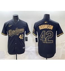 Men Los Angeles Dodgers 42 Jackie Robinson Black Gold Limited Stitched Jersey