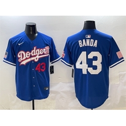 Men Los Angeles Dodgers 43 Anthony Banda Royal With American Flag Patch Limited Stitched Baseball Jersey