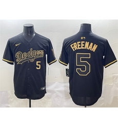 Men Los Angeles Dodgers 5 Freddie Freeman Black Gold Limited Stitched Jersey