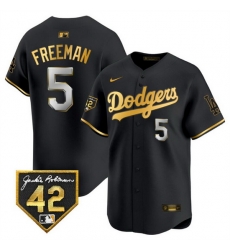 Men Los Angeles Dodgers 5 Freddie Freeman Black Gold With Jackie Robinson Patch Limited Stitched Baseball Jersey 925 Men Los Angeles Dodgers 5 Freddie Freeman Black Gold With Jackie Robinson Patch Limited Stitched Baseball Jersey 925