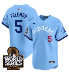 Men Los Angeles Dodgers 5 Freddie Freeman Blue With 2024 World Series Patch Vapor Premier Limited Stitched Baseball Jersey Men Los Angeles Dodgers 5 Freddie Freeman Blue With 2024 World Series Patch Vapor Premier Limited Stitched Baseball Jersey