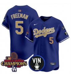 Men Los Angeles Dodgers 5 Freddie Freeman Royal Gold 2024 World Series Champions With Vin Scully 26 34 Fernando Patch Vapor Limited Stitched Baseball Jers Men Los Angeles Dodgers 5 Freddie Freeman Royal Gold 2024 World Series Champions With Vin Scully 26 34 Fernando Patch Vapor Limited Stitched Baseball Jers