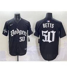 Men Los Angeles Dodgers 50 Mookie Betts Black 2025 LA Gothic Style With 2024 World Series Champions Patch Vapor Premier Limited Stitched Baseball Jersey Men Los Angeles Dodgers 50 Mookie Betts Black 2025 LA Gothic Style With 2024 World Series Champions Patch Vapor Premier Limited Stitched Baseball Jersey
