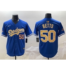 Men Los Angeles Dodgers 50 Mookie Betts Royal 2025 Gold Collection Limited Stitched Baseball Jersey
