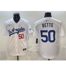 Men Los Angeles Dodgers  50 Mookie Betts White Alternate Stadium Stitched Baseball Jersey