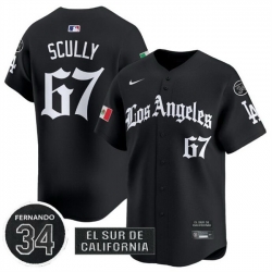 Men Los Angeles Dodgers 67 Vin Scully Black Mexico 2025 LA Gothic Style With Fernando Patch Vapor Premier Limited Stitched Baseball Jersey
