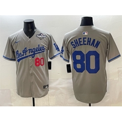 Men Los Angeles Dodgers 80 Emmet Sheehan Grey 2025 World Series Patch Limited Stitched Baseball Jersey