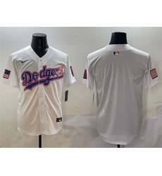 Men Los Angeles Dodgers Blank White With American Flag Patch Limited Stitched Baseball Jersey