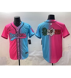 Men Los Angeles Dodgers Team Big Logo Pink Blue Limited Stitched Baseball Jersey