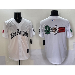 Men Los Angeles Dodgers Team Big Logo White Mexico 2025 LA Gothic Style With Fernando Patch Vapor Premier Limited Stitched Baseball Jersey 004
