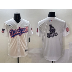 Men Los Angeles Dodgers Team Big Logo White With American Flag Patch Limited Stitched Baseball Jersey 1