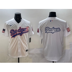 Men Los Angeles Dodgers Team Big Logo White With American Flag Patch Limited Stitched Baseball Jersey 2 761