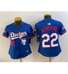 Women Los Angeles Dodgers  22 Clayton Kershaw Royal Hello Kitty Night 2025 World Series Champions Patch Stitched Baseball Jersey