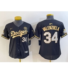 Women Los Angeles Dodgers 34 Fernando Valenzuela Black Gold 2024 World Series With Fernando Patch Vapor Limited Stitched Baseball Jersey