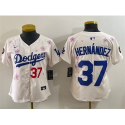 Women Los Angeles Dodgers 37 Teoscar Hernandez Cream 2025 Tokyo Series Limited Stitched Baseball Jersey