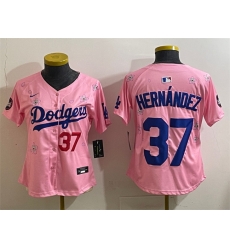 Women Los Angeles Dodgers 37 Teoscar Hernandez Pink 2025 Tokyo Series Limited Stitched Baseball Jersey