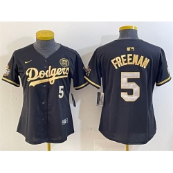 Women Los Angeles Dodgers 5 Freddie Freeman Black Gold 2024 World Series With Fernando Patch Vapor Limited Stitched Baseball Jersey