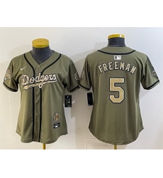 Women Los Angeles Dodgers  5 Freddie Freeman Olive 2026 Military Appreciation Game Day Stitched Baseball Jersey