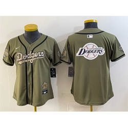 Women Los Angeles Dodgers Team Big Logo Olive 2026 Military Appreciation Game Day Stitched Baseball Jersey