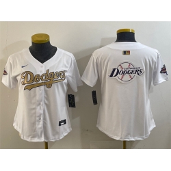 Women Los Angeles Dodgers Team Big Logo White 2025 Gold Collection Limited Stitched Baseball Jersey 001