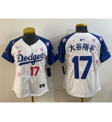 Youth Los Angeles Dodgers 17 Shohei Ohtani White Royal 2025 Tokyo Series Limited Stitched Baseball Jersey