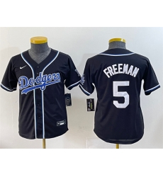 Youth Los Angeles Dodgers 5 Freddie Freeman Black Stitched Baseball Jersey