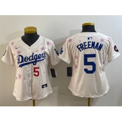 Youth Los Angeles Dodgers 5 Freddie Freeman Cream 2025 Tokyo Series Limited Stitched Baseball Jersey