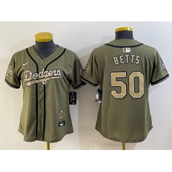 Youth Los Angeles Dodgers  50 Mookie Betts Olive 2026 Military Appreciation Game Day Stitched Baseball Jersey