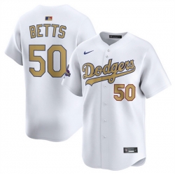 Youth Los Angeles Dodgers 50 Mookie Betts White 2025 Gold Collection Limited Stitched Baseball Jersey