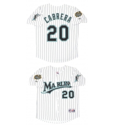 Men Miami Marlins 20 Miguel Cabrera White 2003 Throwback Stitched Baseball Jersey