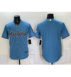 Men Miami Marlins Blank Blue Cool Base Stitched Baseball Jersey