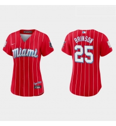 Miami Marlins 25 Lewis Brinson Women Nike 2021 City Connect Authentic MLB Jersey Red Miami Marlins 25 Lewis Brinson Women Nike 2021 City Connect Authentic MLB Jersey Red