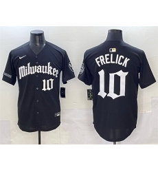 Men Milwaukee Brewers 10 Sal Frelick Black  Gothic 414 Shadows Edition Vapor Premier Limited Stitched Jersey