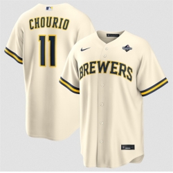 Men Milwaukee Brewers  11 Jackson Chourio Cream 2026 World Series Cool Base Stitched Baseball Jersey