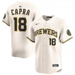 Men Milwaukee Brewers 18 Vinny Capra Cream 2025 Limited Stitched Baseball Jersey