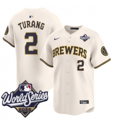 Men Milwaukee Brewers 2 Brice Turang Cream 2026 World Series Limited Stitched Baseball Jersey Men Milwaukee Brewers 2 Brice Turang Cream 2026 World Series Limited Stitched Baseball Jersey