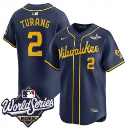 Men Milwaukee Brewers  2 Brice Turang Navy 2026 World Series Alternate Limited Stitched Baseball Jersey