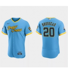 Men Milwaukee Brewers 20 Mike Brosseau Powder Blue 2022 City Connect Flex Base Stitched Baseball Jersey Men Milwaukee Brewers 20 Mike Brosseau Powder Blue 2022 City Connect Flex Base Stitched Baseball Jersey
