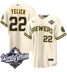 Men Milwaukee Brewers  22 Christian Yelich Cream 2026 World Series Stitched Baseball Jersey