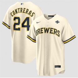 Men Milwaukee Brewers  24 William Contreras Cream 2026 World Series Cool Base Stitched Baseball Jersey