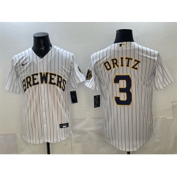 Men Milwaukee Brewers  3 Joey Ortiz White Pinstripe 2025 With Patch Stitched Baseball Jersey