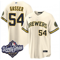 Men Milwaukee Brewers 54 robert gasser Cream 2026 World Series Stitched Baseball Jersey