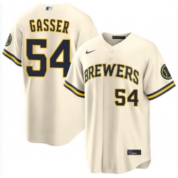 Men Milwaukee Brewers 54 robert gasser Cream Stitched Baseball Jersey