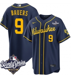 Men Milwaukee Brewers  9 Jake Bauers Navy 2026 World Series Stitched Baseball Jersey