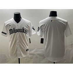 Men Milwaukee Brewers Blank White  Gothic 414 Shadows Edition Vapor Premier Limited Stitched Jersey
