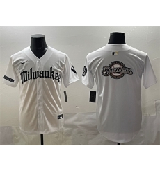 Men Milwaukee Brewers Team Big Logo White Gothic 414 Shadows Edition Vapor Premier Limited Stitched Jersey Men Milwaukee Brewers Team Big Logo White Gothic 414 Shadows Edition Vapor Premier Limited Stitched Jersey