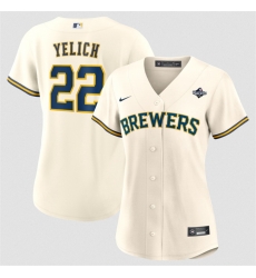 Women Milwaukee Brewers  22 Christian Yelich Cream 2026 World Series Limited Stitched Baseball Jersey